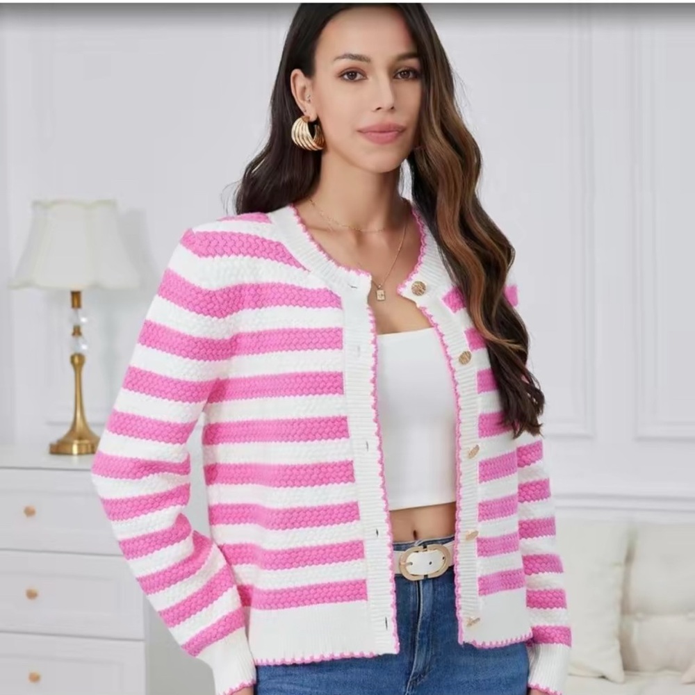 Stylish Pink and White Striped Cardigan
